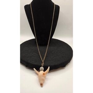 Ali Khan New York Southwestern Bull Skull Necklace Gold Tone Steer Cow Pendant